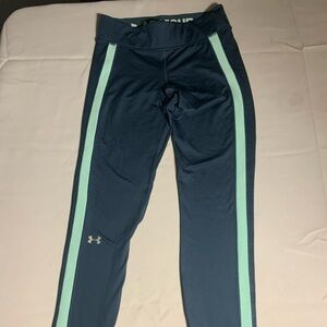 Under Armour Navy Leggings with Mint Green Side Stripes